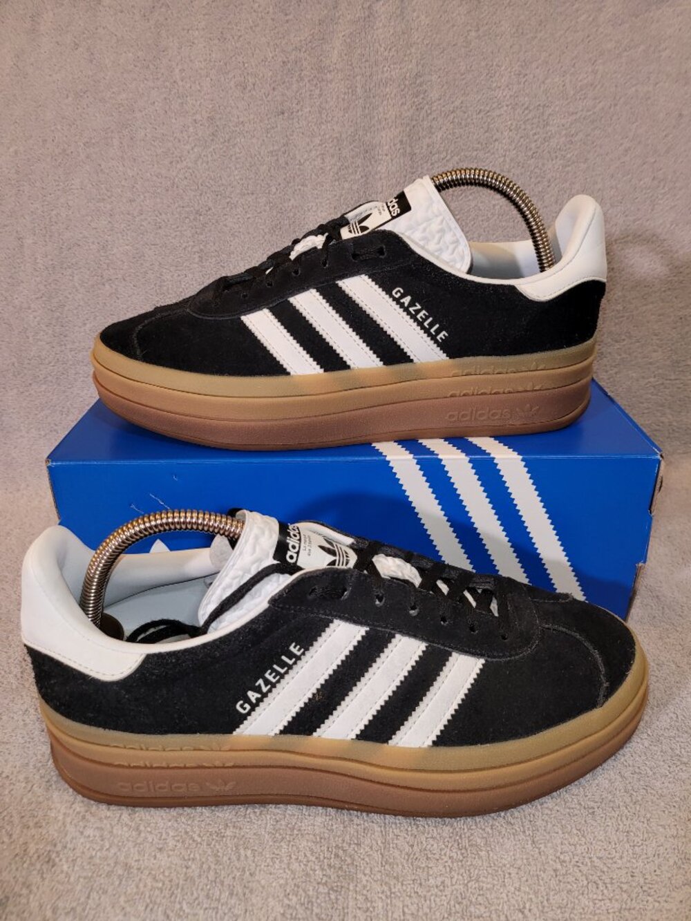 Adidas Gazelle Bold Women's Size 9 Black White Tan Gum Sneakers IE0876 (#2218)